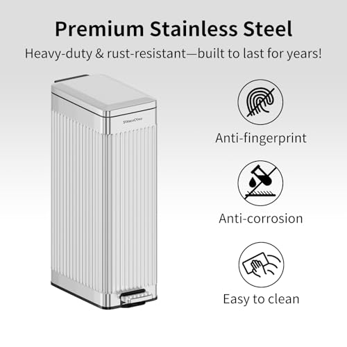 Soft Close Trash Can with lid (Brushed Gray - Slim)