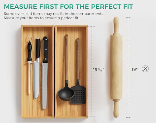 Long Bamboo Kitchen Drawer Organizer Boxes 17" x 6" Wood Pantry Organizers (Bamboo / 17" x 6" x 2")