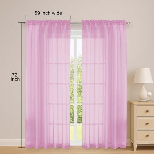Pink Sheer Curtains 72 Inches Long 2 Panels Set (Pink / 59"W x 72"L (Pack of 2))
