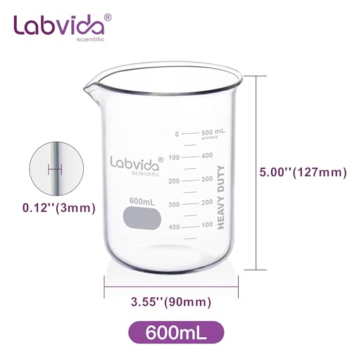 6pcs 600ml Upgrated Thick Glass Beakers (6pcs of Vol.600ml)