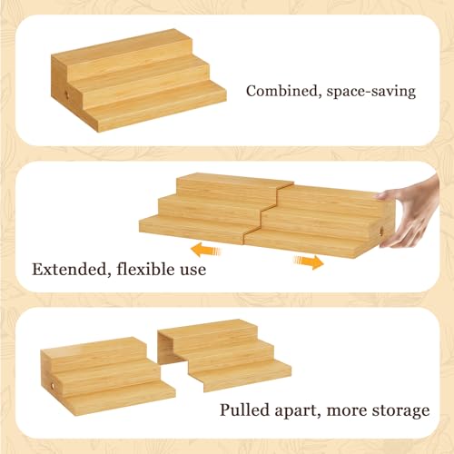 2 Pack Expandable Bamboo Can Organizer for Pantry Display (（12.4"-24"W × 10.8"D × 4.5"H）*2 / Bamboo)