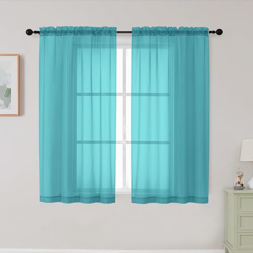 Turquoise Sheer Curtains for Bedroom Living Room 45 Inch Length 2 Panels (Turquoise / 42"W x 45"L (Pack of 2))