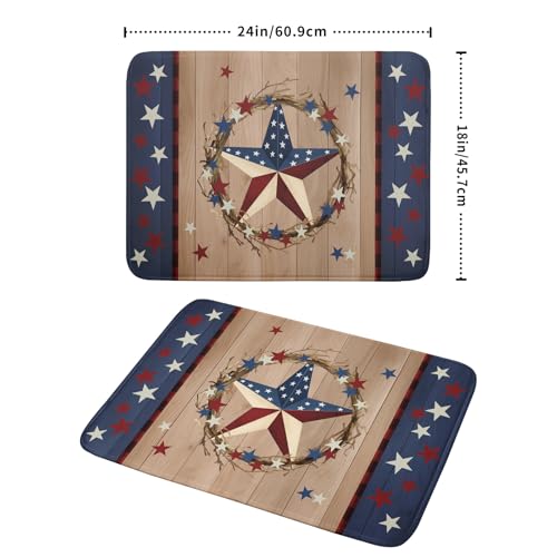 4th of July Dish Drying Mat for Kitchen Counter Patriotic Farmhouse Rustic Microfiber Absorbent Dish Draining Reusable Washable Foldable Extra Large 18"x24" (24" x 18")