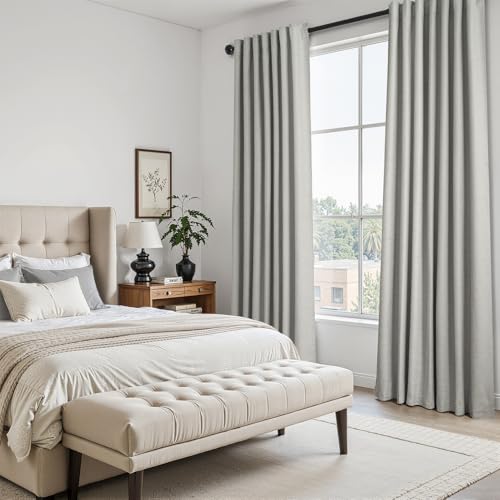 Grey Linen Blackout Curtains 95 Inch Long 2 Panels Back Tab Thermal Insulated Light Blocking Curtain for Living Room 100% Black Out Drape for Bedroom Neutral Rustic Farmhouse 52x95 Length Frost Grey (Frost Grey / 52"W x 95"L (Pack of 2))