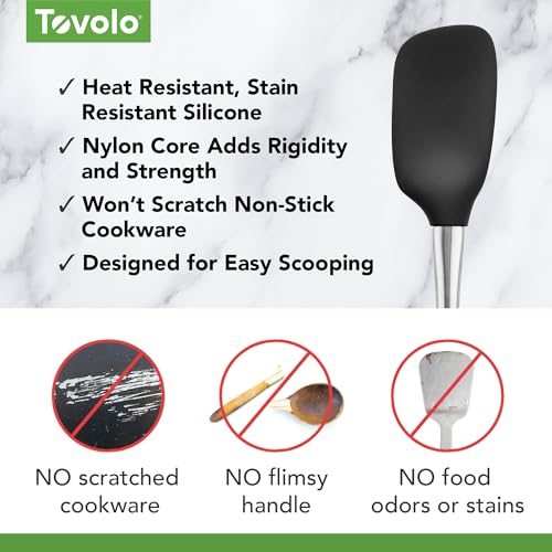 Spoon Spatula Spoonula with Stainless Steel Handle Ergonomic Grip Black (Black / Spoonula)