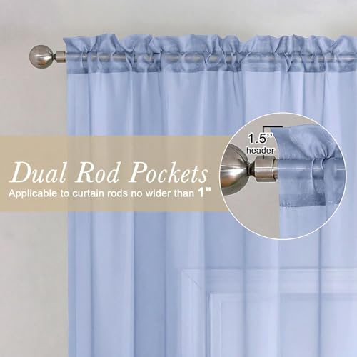 Denim Blue Sheer Curtains 90 Inches Long 2 Panels (Denim Blue / 42"W x 90"L (Pack of 2))