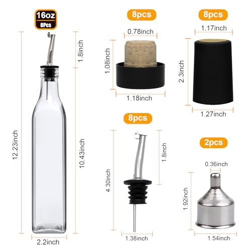 8Pcs 17oz Olive Oil Dispenser Bottle (17oz Stainless Steel Spout)