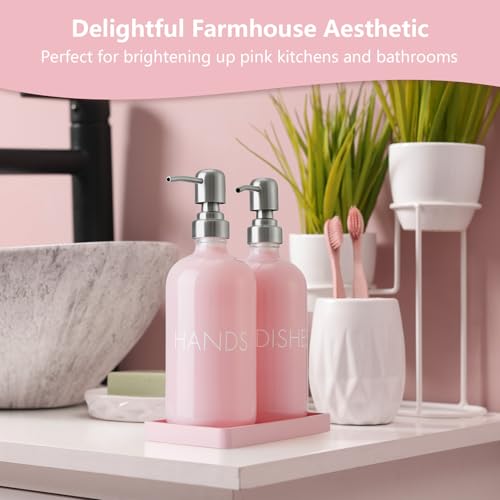 Pink Glass Dish and Hand Soap Dispenser Set (Pink)