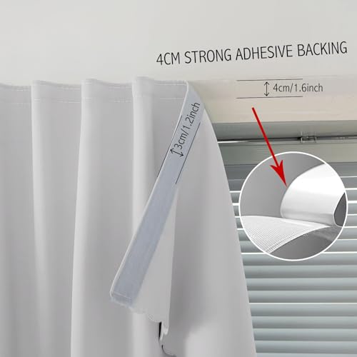 Blackout Curtains for Bedroom Sticky Curtain Blackout Window Cover Self Adhesive Curtains Rod No Drillng (47"W x 96"L (Pack of 2) / Light Grey)