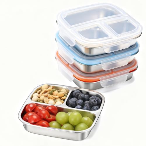 3 Pack Stainless Steel Snack Containers for Kids (Blue White Orange)