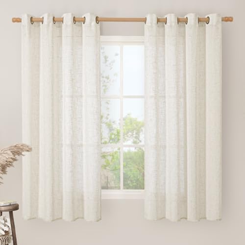 68 Inch Length Semi Sheer Linen Curtains for Bedroom 2 Panels (52"W x 68"L (Pack of 2) / Natural)