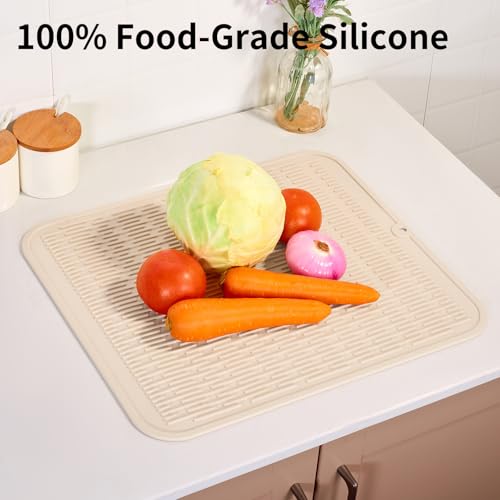 Oversized Silicone Dish Drying Mat for Kitchen (Cassava White / 18" x 16")