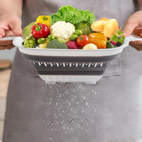 Collapsible Colander Set (Blue & Gray / 10.8"L x 8.6"W x 2"H)