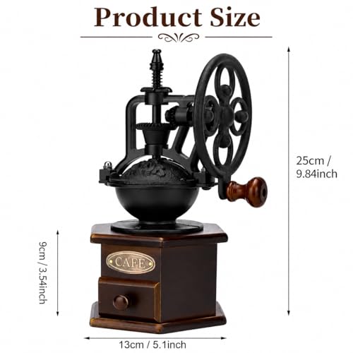 Vintage Manual Coffee Grinder with Cast Iron Ferris Wheel Hand Crank (Espresso Brown (Hexagon Base))