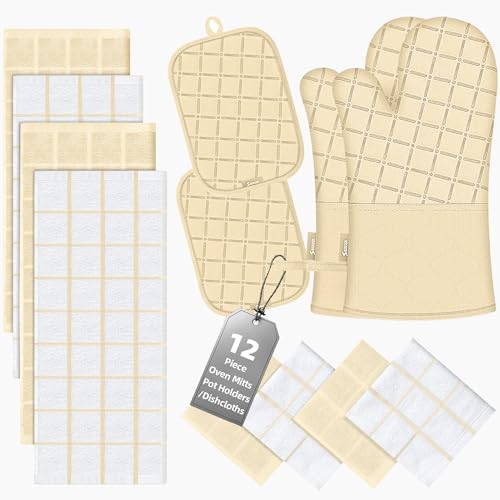 Oven Mitts Pot Holders Sets (Beige)