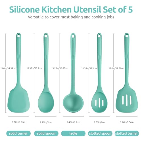 Silicone Kitchen Cooking Utensil Set of 5 ((1) Aqua Sky)