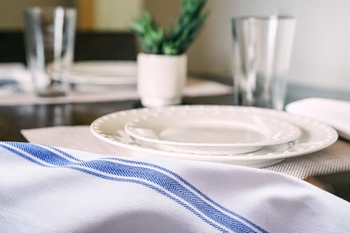 Dish Towels 45 Pack Blue Stripe 100% Cotton Kitchen Towel 15x25 Inch Tea Towels (Blue Stripe / Pack of 45)