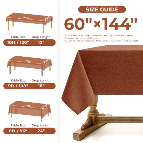 Fall Linen Textured Tablecloth Rectangular Burnt Orange (Burnt Orange / 144" x 60" (Rectangular))