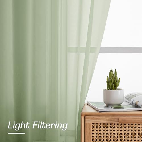 Sheer Curtains 78 inches Long 2 Panels Set for Bedroom Living Room (Light Green / 42"W x 78"L (Pack of 2))