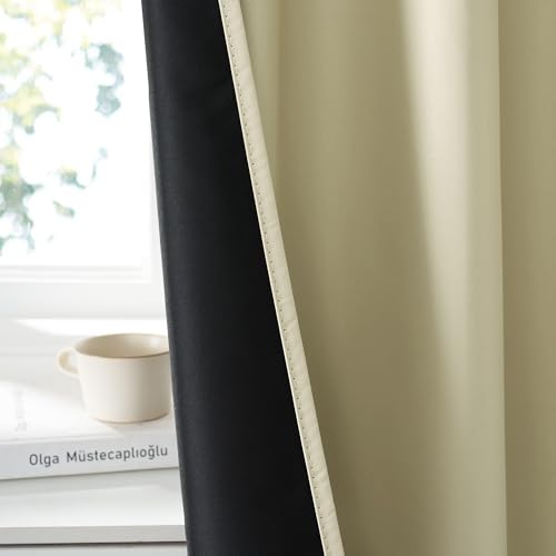 100% Blackout Basement Curtains 30 inches Long (100% Blackout - Beige / 34"W x 30"L (Pack of 2))