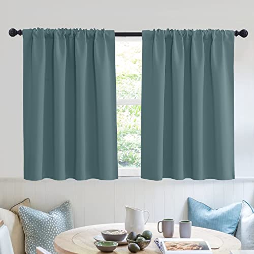 Bathroom Curtains Room Darkening Privacy Small Window Curtains for Bedroom Kitchen Basement RV Camper (Teal Blue / 52"W x 36"L (Pack of 2))