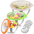 Mixing Bowls 3PCS Stainless Steel Serving Salad Bowls (Multicolor / Transparent Airtight Lids)