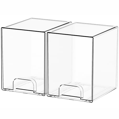 2 Pack Clear Stackable Storage Drawers (2 PCS / Clear-7.8 In Tall)