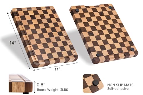 Cutting Boards for Kitchen (Wood Checkered / 14"L x 11"W)