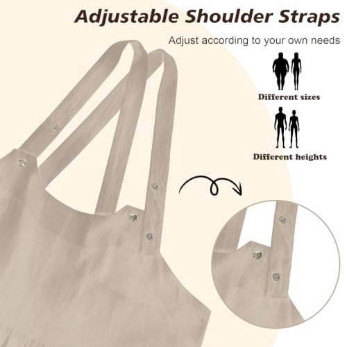 Vintage Apron for Women with Pockets Adjustable Straps for Kitchen (Beige)