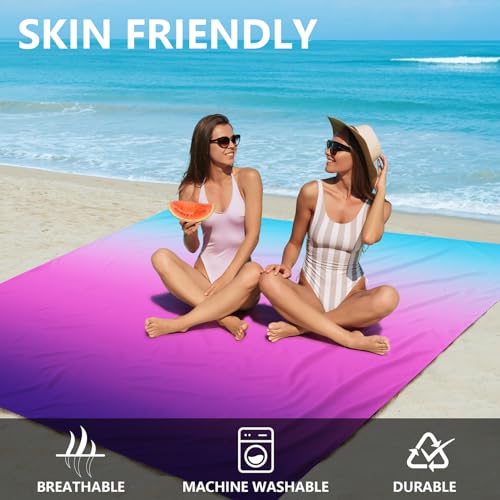 Beach Blanket Mat Waterproof Sandproof for 2 (Gradient-bluepurple / 79" X 108"（1-6person）)