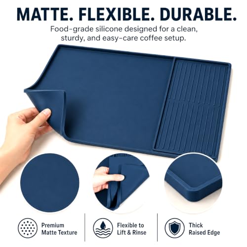Silicone Coffee Mat 24 x 16 in with Tray (Deep Sea Blue)