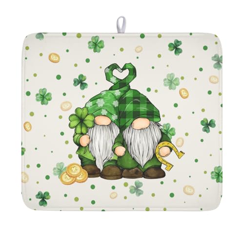 St Patrick's Day Gnome Dish Drying Mat for Kitchen Counter (16" x 18")