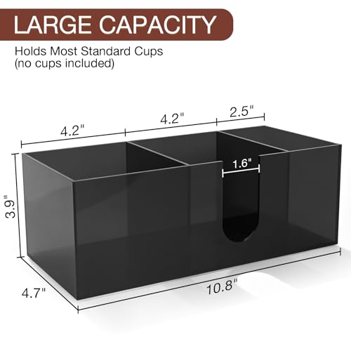 Acrylic Coffee Cup Holder for Countertop Breakroom (Grey / 3 Slots)