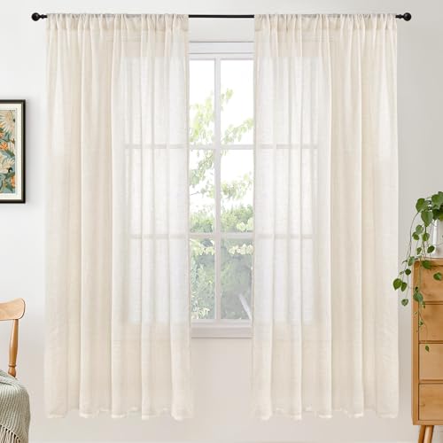 72 Inch Length Beige Linen Curtains for Living Room (Light Beige / 52"W x 72"L (Pack of 2))