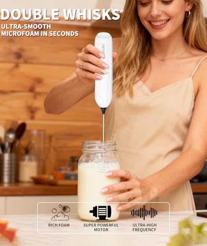 2 Pack Milk Frother Handheld with Stand (Blac / White)