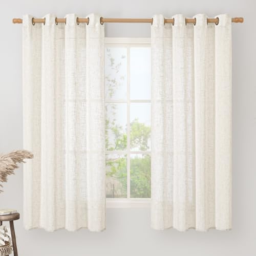 Cream Semi Sheer Linen Curtains 60 Inch Length 2 Panels Set (52"W x 60"L (Pack of 2) / Cream)
