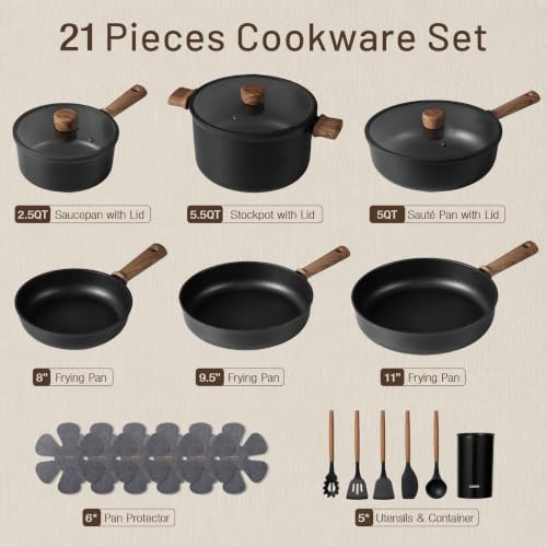 21pcs Pots and Pans Set (Black / 16 pieces)