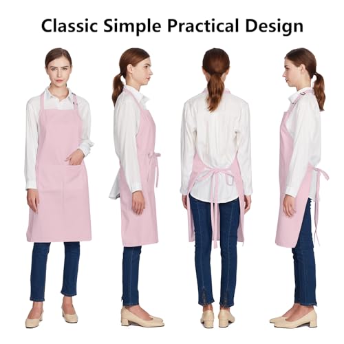 12 Pack 100% Cotton Aprons Bulk with 2 Pockets Cooking Chef Kitchen Adjustable Bib Apron for Women Men (Pink)