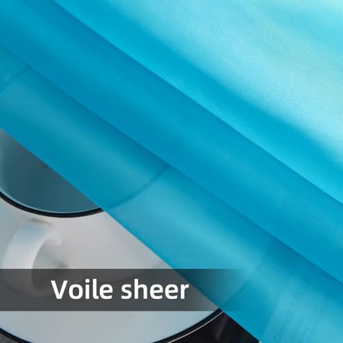 Solid Sheer Rod Pocket Curtain Voile Draperies 2 Panels White Beige Black Grey Coffee 52 Inch Width 96 Inch Long 1 Pair for Kitchen Bedroom Children Living Room Yard (Cyan Blue / 52"W x 96"L (Pack of 2))
