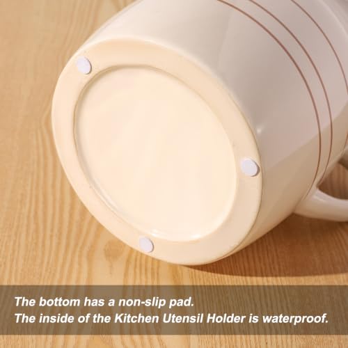Ceramic Farmhouse Kitchen Utensil Holder for Countertop (Gold Thread Jar Shape)