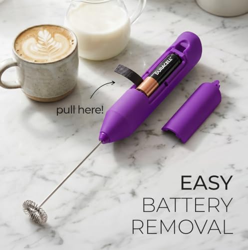 Powerful Milk Frother AA Batteries Included (Regal Purple / Compact Frother + Batteries)