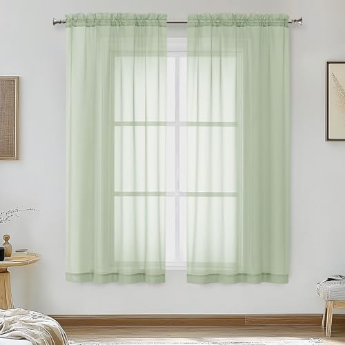Light Green Sheer Curtains 54 Inches Long 2 Panels (Light Green / 42"W x 54"L (Pack of 2))