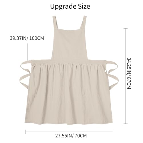 Cute Cotton Pinafore Aprons for Women with Pockets for Kitchen (Beige)