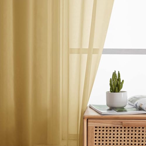 Sheer Gold Curtains for Bedroom Living Room 54 Inch Length 2 Panels Set (Gold / 42"W x 54"L (Pack of 2))