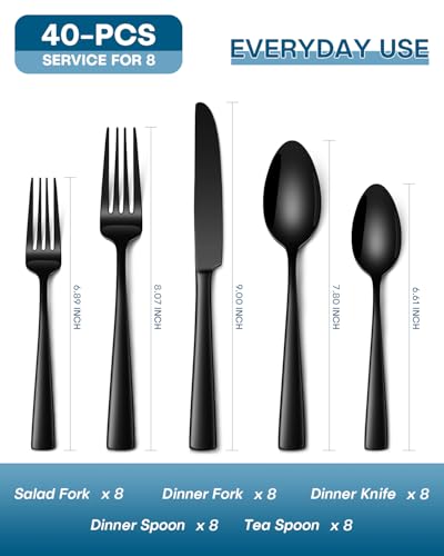 40 Pcs Black Silverware Set (Black)