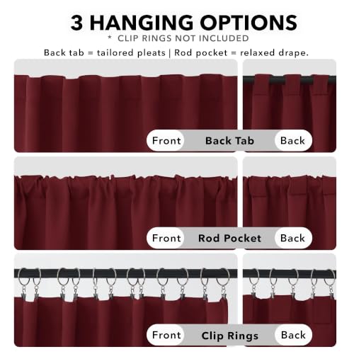 Solid Rod Pocket and Back Tab Curtains Thermal Insulated Christmas Curtains Blackout Curtains for Living Room 52Wx84L Inch Burgundy Red Set of 2 (Maroon Red / 52"W x 84"L (Pack of 2))