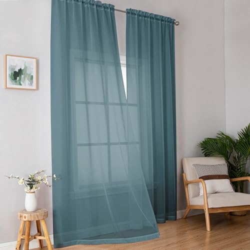 Dusty Blue Sheer Curtains 90 Inches Long 2 Panels Set for Living Room Bedroom (Dusty Blue / 42"W x 90"L (Pack of 2))