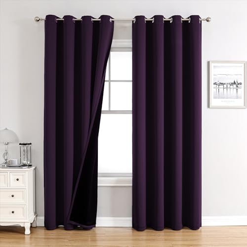 100% Blackout Curtains for Bedroom 84 Inches Long 2 Panels Set (52"W x 84"L (Pack of 2) / Royal Purple)