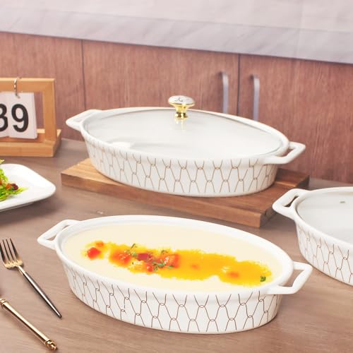 12" x 8" Ceramic Oval Casserole Dish with Glass Lid (White / 14.2 Inch(1.7 qt))