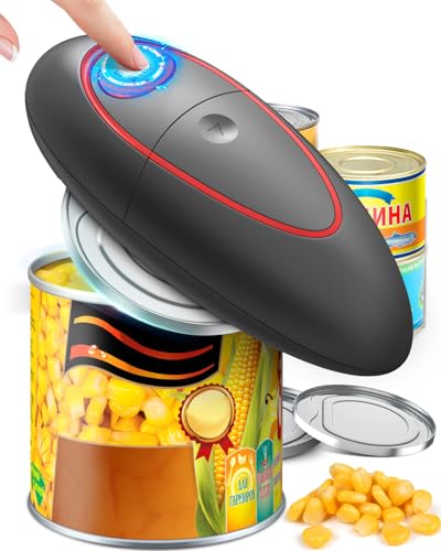 One Touch Electric Can Opener Fits All Can Sizes for Seniors with Arthritis (Grey Red)